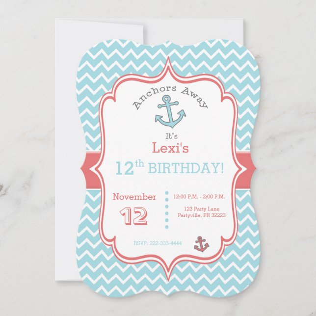 Zickzack Druck Ankergeburtseinladung Einladung (Vorderseite)