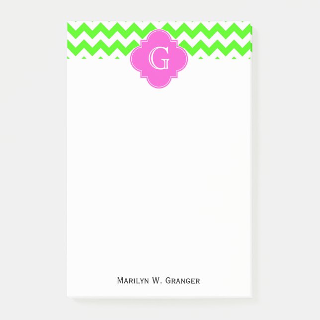 Zickzack druckrosafarbenes Monogramm Post-it Klebezettel (Vorderseite)
