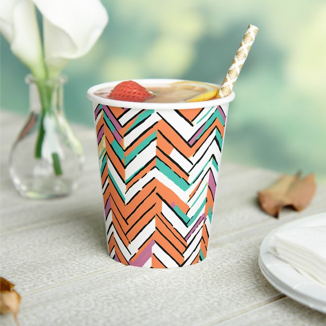 Zickzack Farbherringbone-Muster Pappbecher (Bold Color Herringbone Chevron pattern Paper Cups)