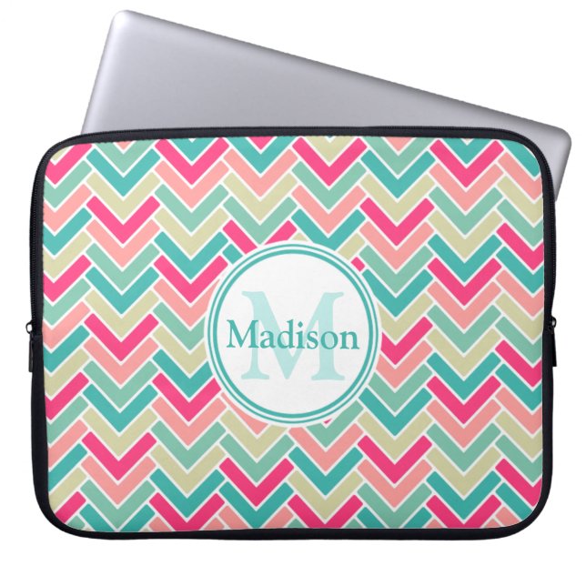 Zickzack Farbmuster und Monogramm Laptopschutzhülle (Vorderseite)
