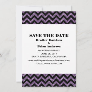 Zickzack Glitzer Save the Date einladen, Lila Einladung