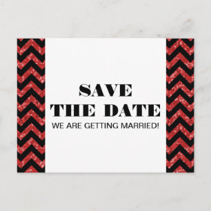 Zickzack Glitzer Save the Date Postkarte, rot Ankündigungspostkarte