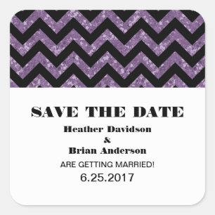 Zickzack Glitzer Save the Date Stickers, Lila Quadratischer Aufkleber