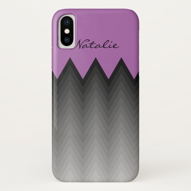 Zickzack graues Omermuster Lila Monogramm Name Case-Mate iPhone Hülle (Rückseite)