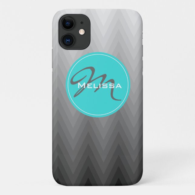 Zickzack graues Omermuster Türkis Monogramm Name Case-Mate iPhone Hülle (Rückseite)