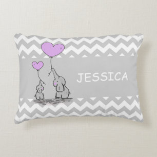 Zickzack Graues Weiß LAVENDER Mädchen Elefant Herz Dekokissen