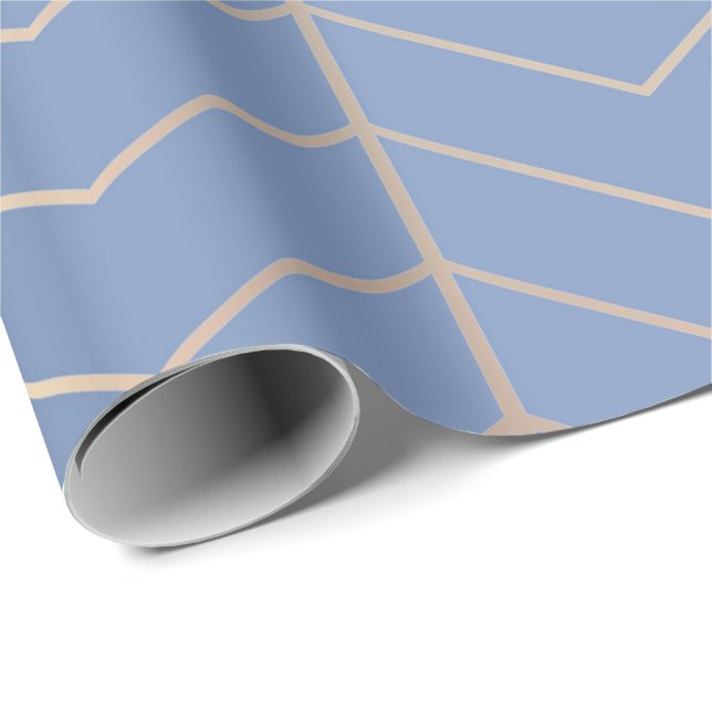 Zickzack Gray Blue Silver Minimalismus Geometrie R Geschenkpapier (Rolleneckpunkt)