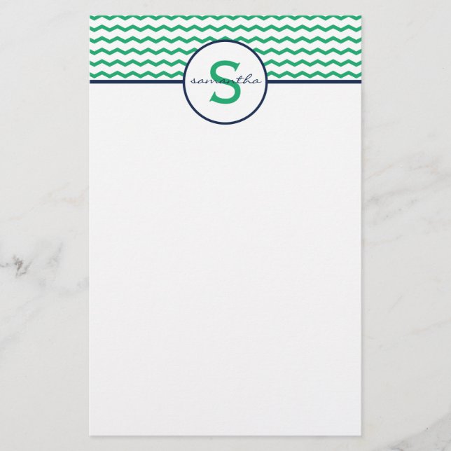 Zickzack grüne Monogramm Briefpapier (Vorderseite)