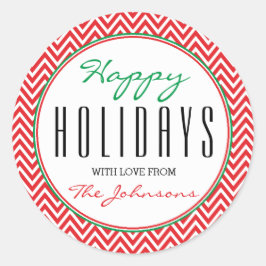 Zickzack "Happy Holidays" Weihnachten Runder Aufkleber