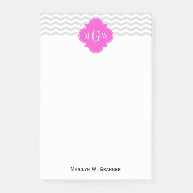 Zickzack heißrosa Folie 3 Monogramm Post-it Klebezettel (Vorderseite)