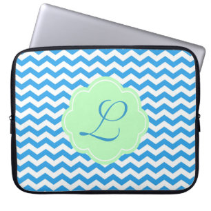 Zickzack, hellgrün, monogramm laptopschutzhülle