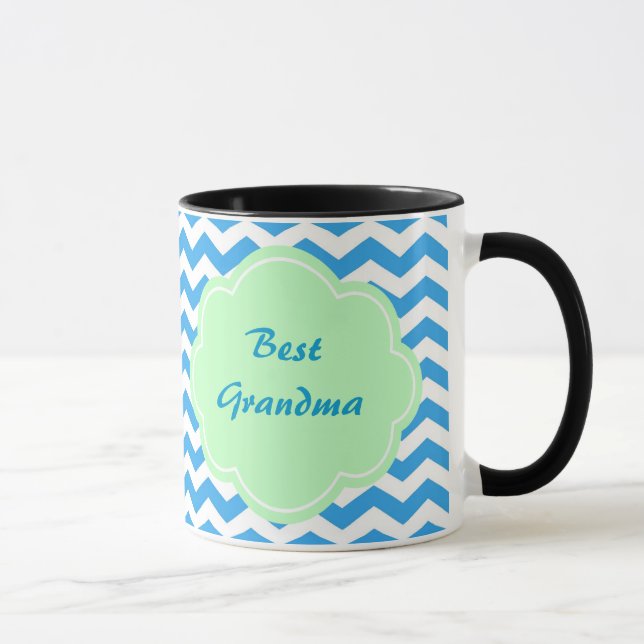 Zickzack, hellgrün, monogramm tasse (Rechts)