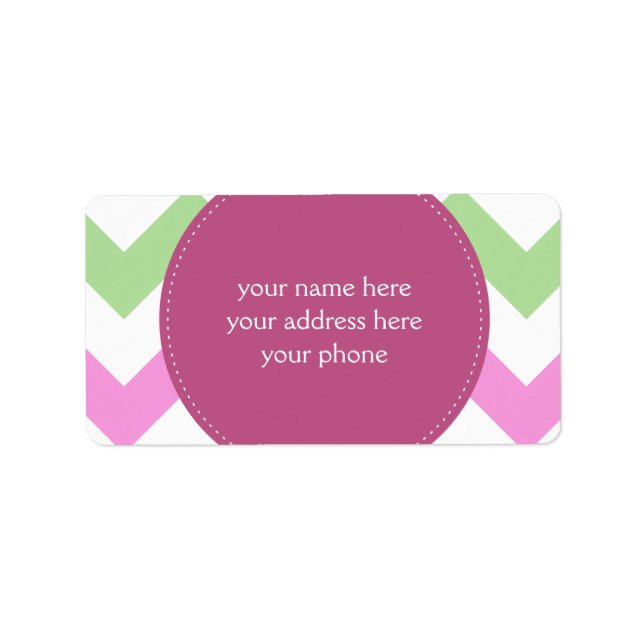 Zickzack hellrosa, grüne Monogramm-Schaltkreise Adressaufkleber (Vorne)