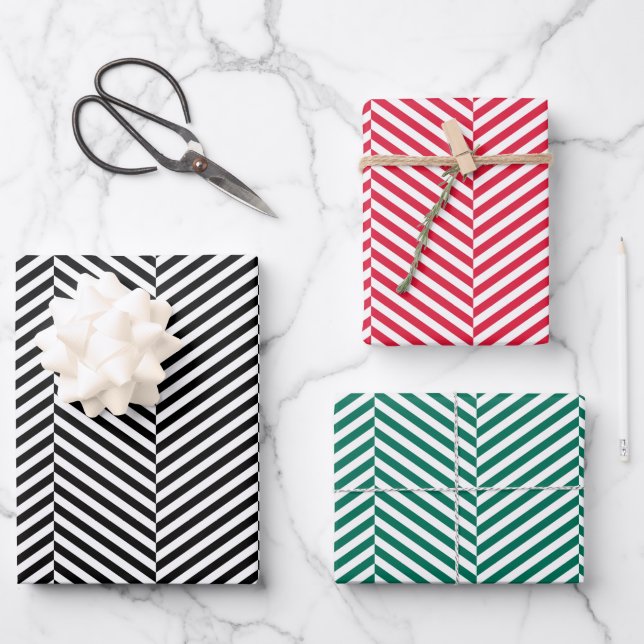 Zickzack Herringbone-Farben 3 Geschenkpapier Set (Vorderseite)