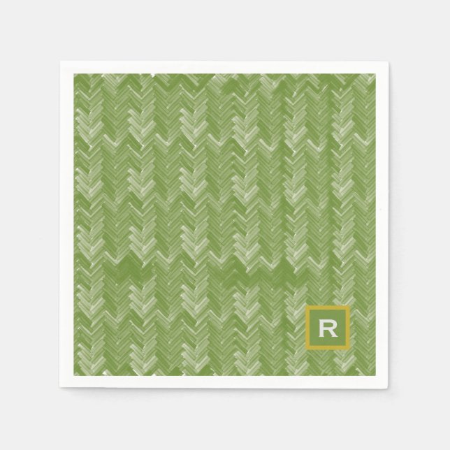 Zickzack Herringbone Muster Forest Green Initial Serviette (Vorderseite)