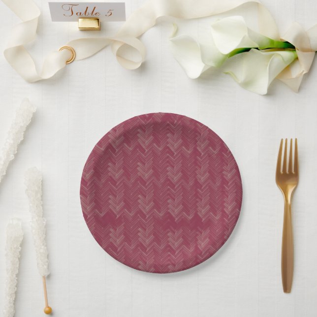 Zickzack, Herringbone-Muster, luxuriös rot Pappteller (Hochzeit)