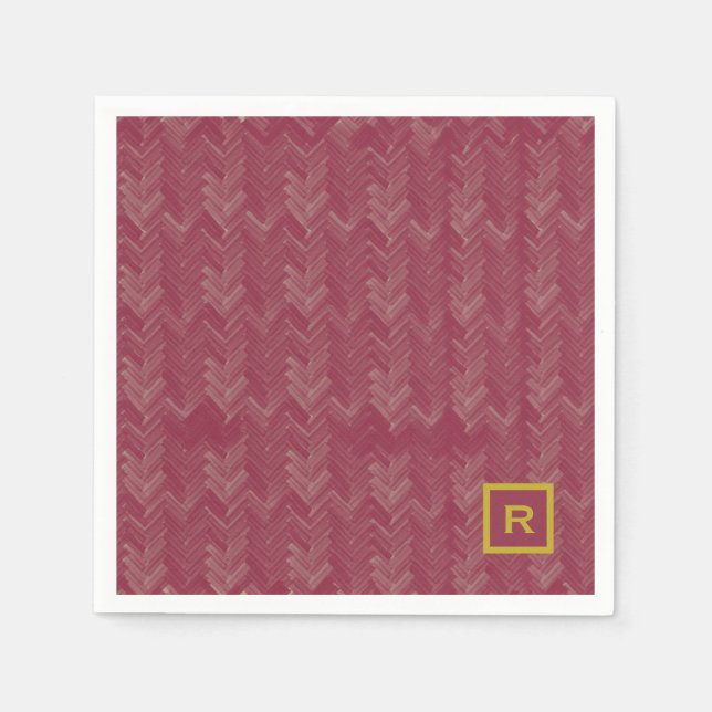 Zickzack Herringbone Muster Luxuriöse Red Initial Serviette (Vorderseite)