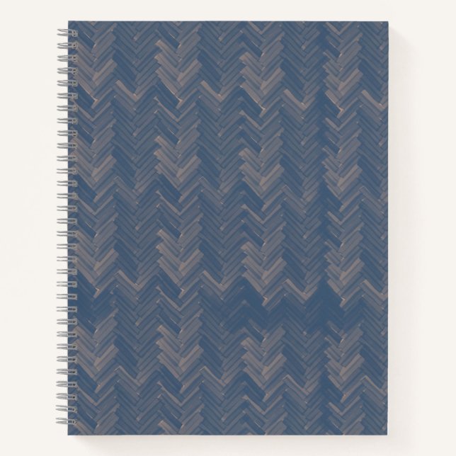 Zickzack Herringbone Muster Retro Blau Notizbuch (Vorderseite)