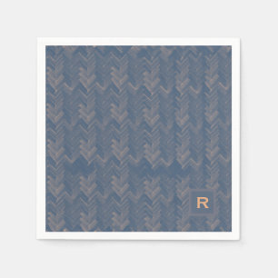 Zickzack Herringbone Muster Retro Blue Initial Serviette
