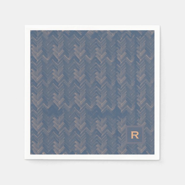 Zickzack Herringbone Muster Retro Blue Initial Serviette (Vorderseite)