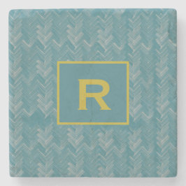Zickzack Herringbone Muster Türkis Initial Steinuntersetzer