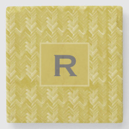 Zickzack Herringbone-Muster Vintag-Gold-Initial Steinuntersetzer