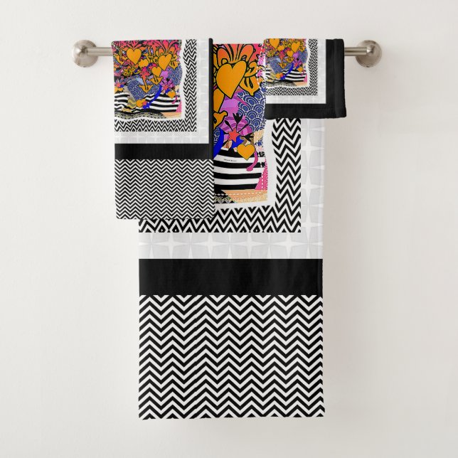 Zickzack Herzen + Blume Badhandtuch Set (Insitu)