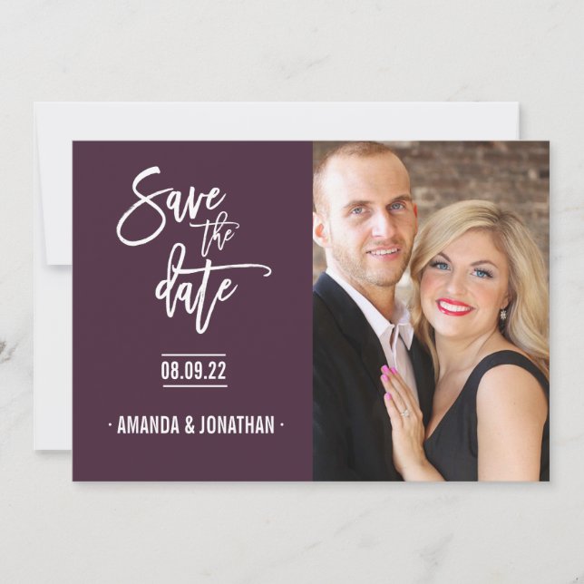 Zickzack Hochzeit in Graufarbe und Pflaumenfarbe D Save The Date (Vorderseite)