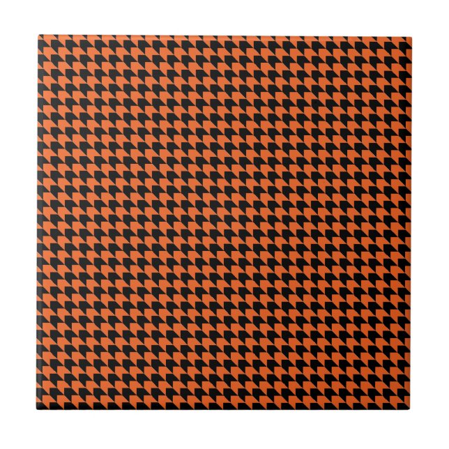 Zickzack Karos Orange und Schwarz Fliese (Vorderseite)