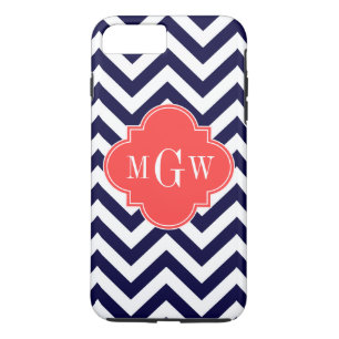 Zickzack Korallenrottquatrefolie 3 Monogramm iPhone 8 Plus/7 Plus Hülle