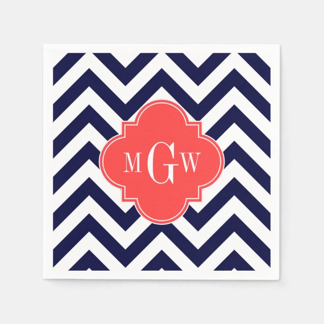 Zickzack Korallenrottquatrefolie 3 Monogramm Serviette (Vorderseite)