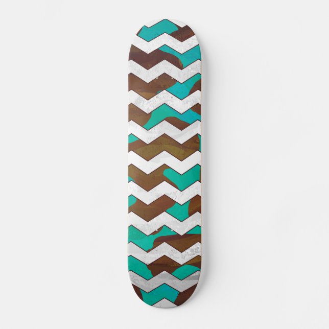Zickzack Kuh braun und Aquamarin Skateboard (Vorderseite)