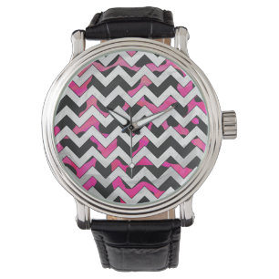 Zickzack Kuh - Hot Rosa und Schwarz Armbanduhr