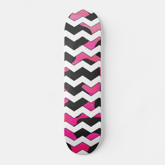 Zickzack Kuh Rosa und Schwarz Skateboard (Vorderseite)