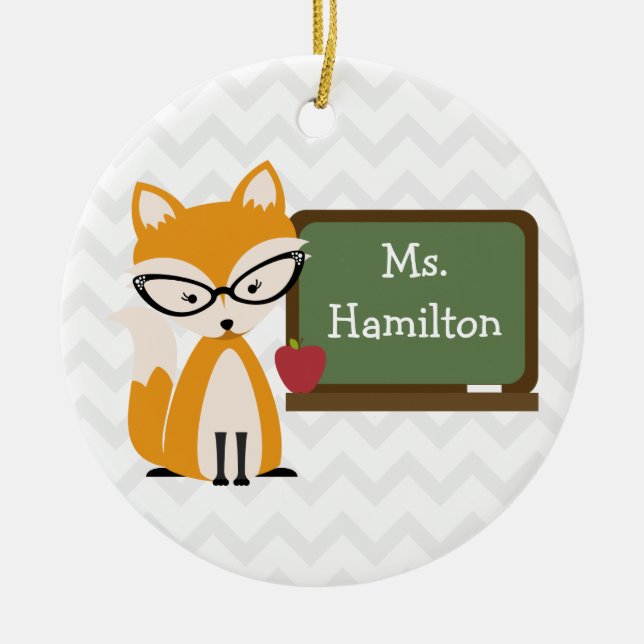 Zickzack Lehrer Fox an der Tafel Keramikornament (Vorne)