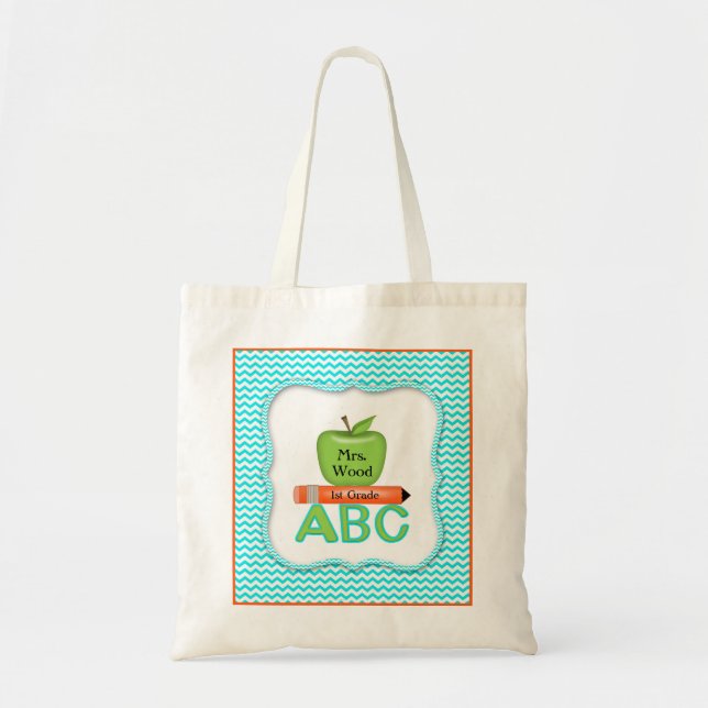 Zickzack Lehrer-Tasche mit grünem Apple Tragetasche (Vorne)