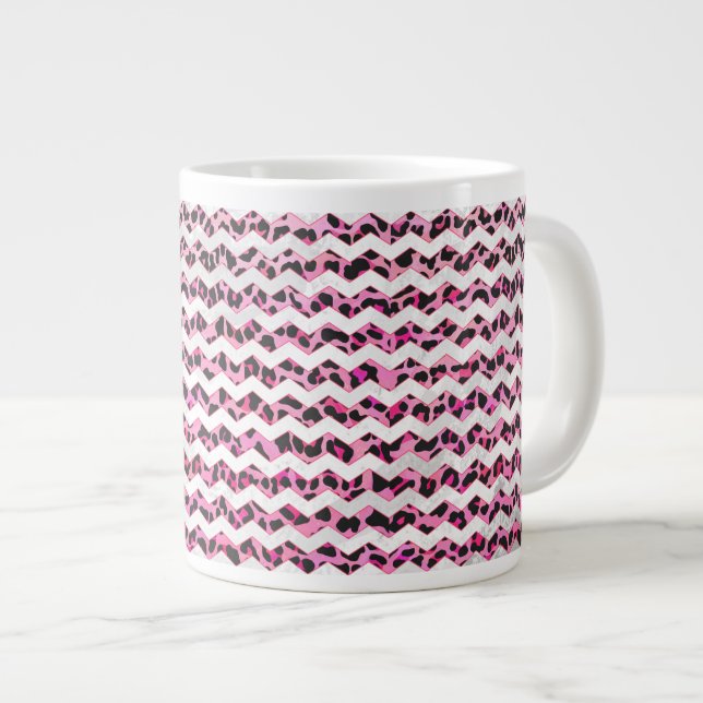 Zickzack Leoparden in Schwarz und Heiß Rosa Jumbo-Tasse (Vorderseite Rechts)