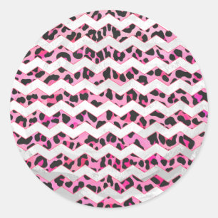 Zickzack Leoparden in Schwarz und Heiß Rosa Runder Aufkleber