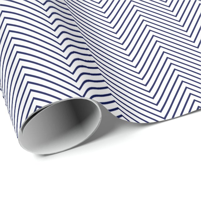 Zickzack Line Wrapping Paper - Navy Blue on White Geschenkpapier (Rolleneckpunkt)