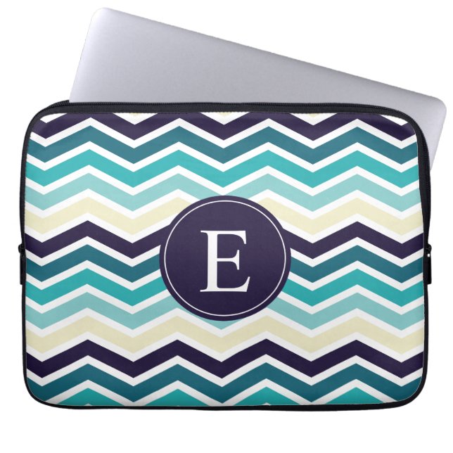 Zickzack Monogram Navy Blue Creme Laptopschutzhülle (Vorderseite)