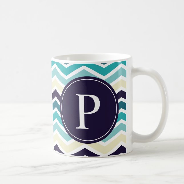 Zickzack Monogram Navy Blue Creme Tasse (Rechts)