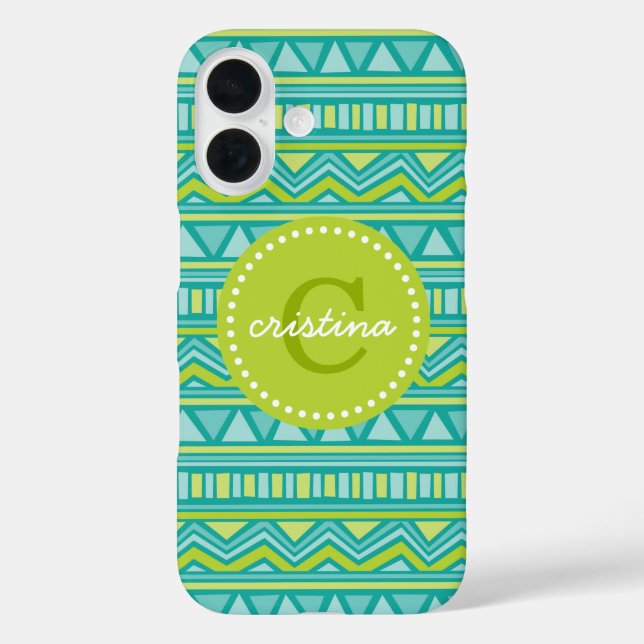Zickzack Monogramm aus Aquamarinem Aztec Case-Mate iPhone Hülle (Rückseite)