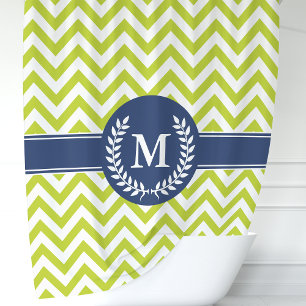 Zickzack Monogramm aus grün und Navy Blau Duschvorhang