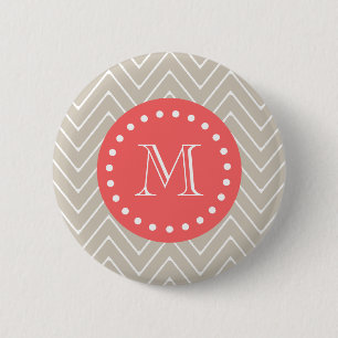 Zickzack Monogramm-Beige-Koralle des Muster-2A Button