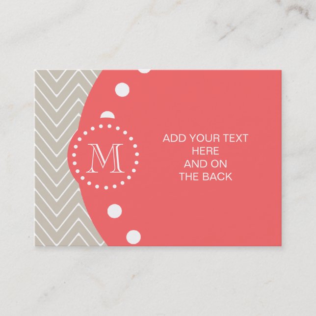 Zickzack Monogramm-Beige-Koralle des Muster-2A Visitenkarte (Vorderseite)
