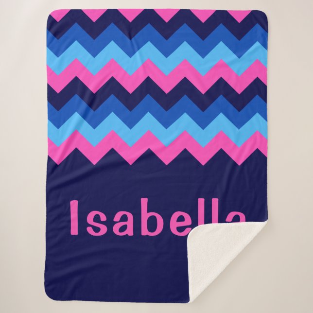 Zickzack Monogramm, blau-rosa, große Sherpa-Decke Sherpadecke (Vorderseite)