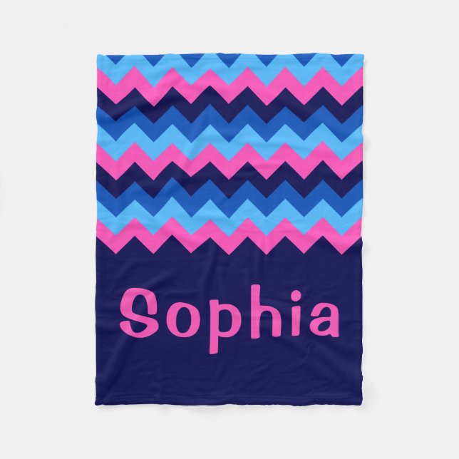 Zickzack Monogramm, blau-rosa, kleines Fleece (Vorderseite)