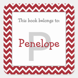 Zickzack Monogramm Buchzeichen Aufkleber bordeauxr