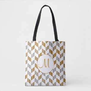 Zickzack Monogramm-Design aus Gold, Weiß und Silb