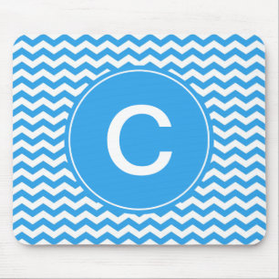 Zickzack Monogramm, elegant, trendig, hellblau Mousepad